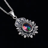 S925 Sterling Silver Flower Pendant Necklace 7X9MM Oval Lady Gift
