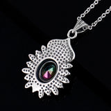 S925 Sterling Silver Flower Pendant Necklace 7X9MM Oval Lady Gift