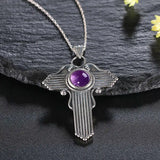 S925 Silver Necklace Amethyst Cross Pendant Women's Party