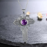 S925 Silver Necklace Amethyst Cross Pendant Women's Party