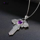 S925 Silver Necklace Amethyst Cross Pendant Women's Party