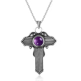 S925 Silver Necklace Amethyst Cross Pendant Women's Party