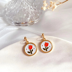 Girls Retro Drop Enamel 925 Silver Stud Earrings Set