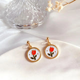 Girls Retro Drop Enamel 925 Silver Stud Earrings Set