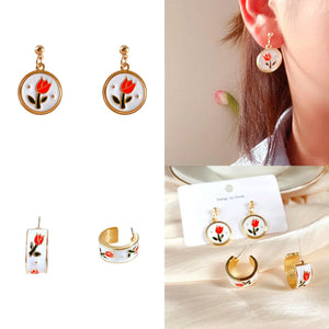 Girls Retro Drop Enamel 925 Silver Stud Earrings Set