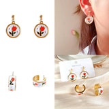 Girls Retro Drop Enamel 925 Silver Stud Earrings Set