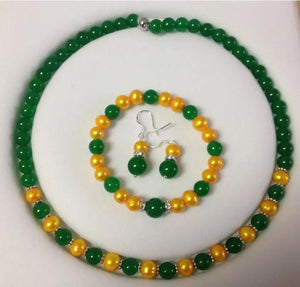 Green Jade Necklace Bracelet Earrings Set Watch