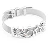 Stainless Steel Mesh Bracelet with Love Heart Charms - Women's Gift