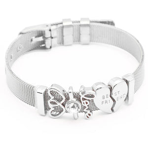 Stainless Steel Mesh Bracelet with Love Heart Charms - Women's Gift