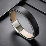 Solid Metal Charm Stainless Steel Leather Bracelet Trim Cowhide Punk Men's