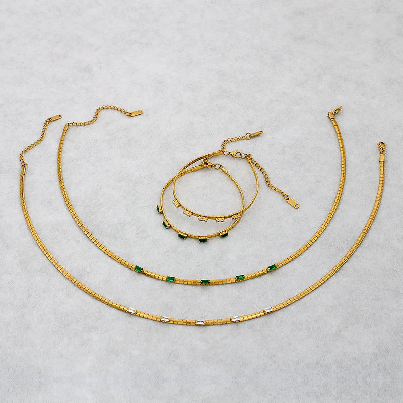 Green Zircon Stainless Steel Jewelry Set for Women