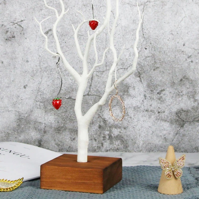 Small Jewelry Stand Tree Organizer with Wooden Base