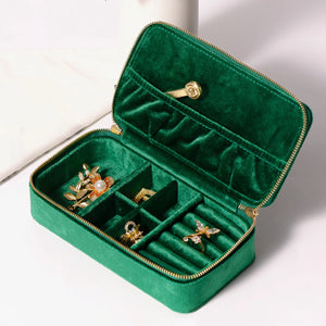 Velvet Jewelry Storage Box Small Case Dual Zippers Multifunctional Gift