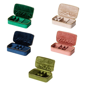 Velvet Jewelry Storage Box Small Case Dual Zippers Multifunctional Gift