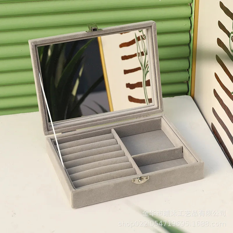 Jewelry Storage Box Earring Ring Necklace Organizer with Mirror