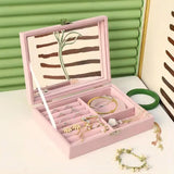 Jewelry Storage Box Earring Ring Necklace Organizer with Mirror
