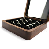 Wooden Ring Storage Box with Velvet Lining and Mirror Stand
