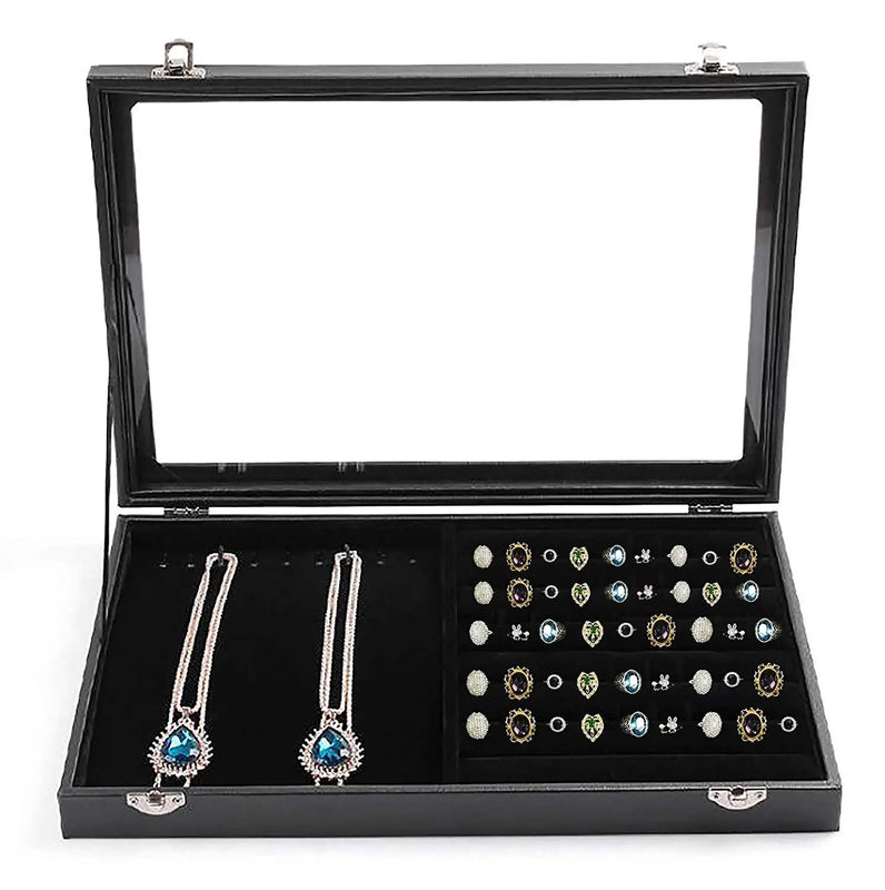 Jewelry Storage Box with Transparent Lid, Black