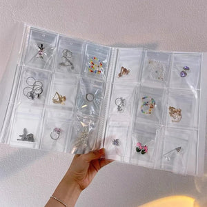 Portable Jewelry Storage Foldable Album Earrings Necklace Rings Display Stand