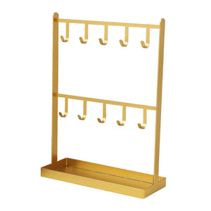 Jewelry Storage Rack with Tray, 10 Hooks, Space Saving Organizer