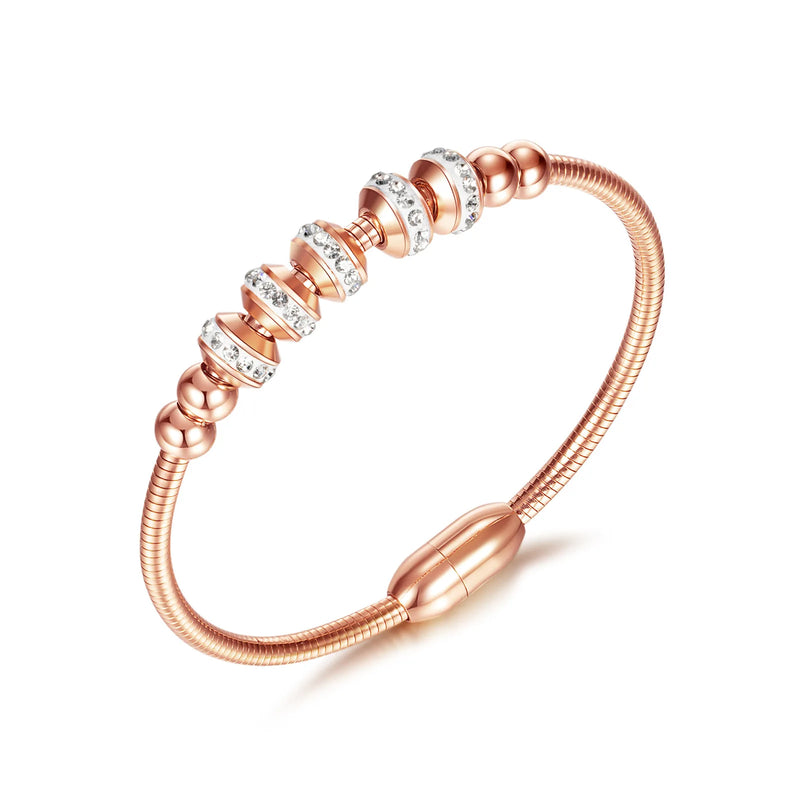 Titanium Steel Beads Bangle Zircon Magnetic Buckle Stainless Steel Bangle