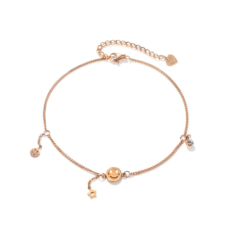 Smiley Face Stainless Steel Anklet for Summer