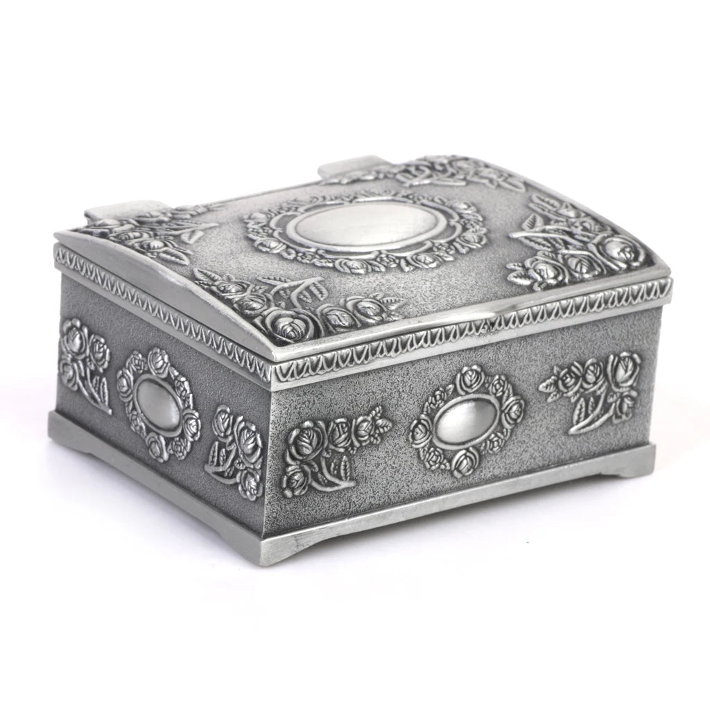 Vintage Tin Flower Jewelry Travel Case Display Makeup Accessories