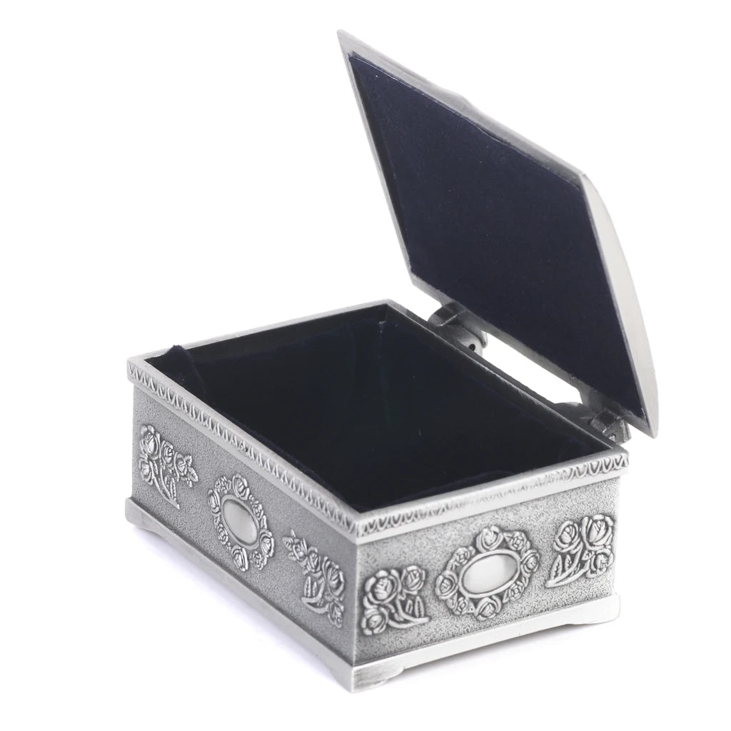 Vintage Tin Flower Jewelry Travel Case Display Makeup Accessories