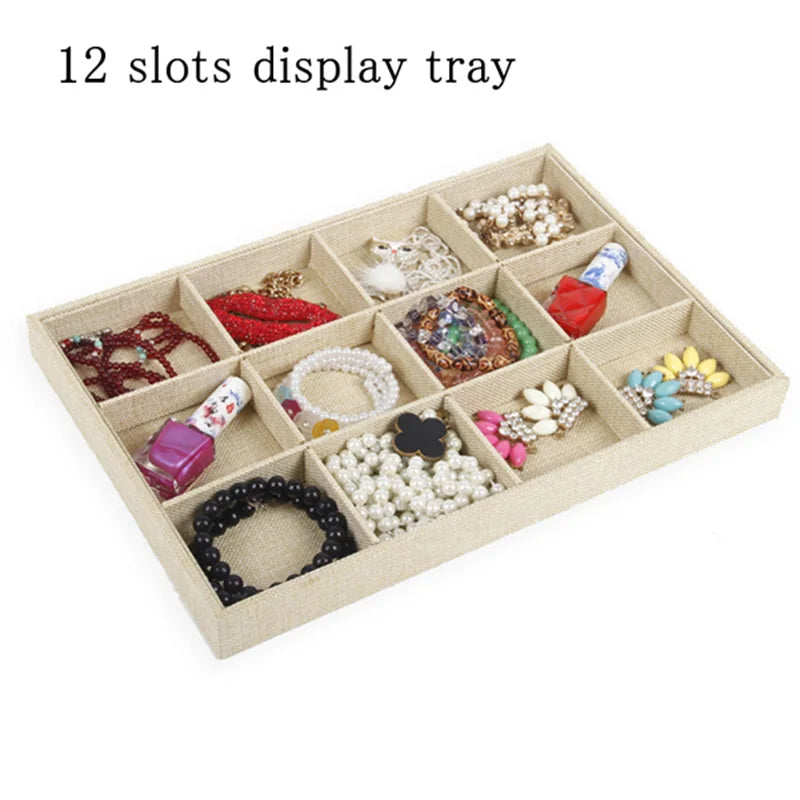 Linen Jewelry Display Tray Organizer Stand