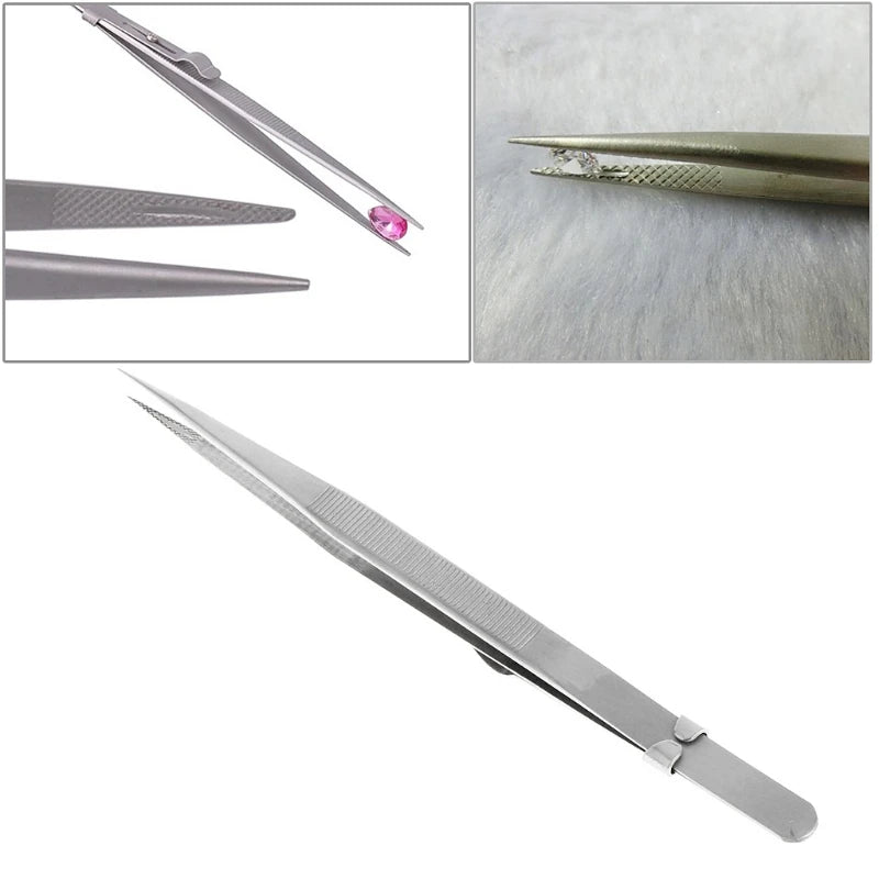Jewelry Tweezers Concave Groove Diamond Stainless Steel Craft Tools