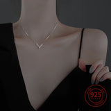 S925 Sterling Silver V Necklace for Women - Pendant Collar Jewelry