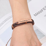 High LOGO Engrave Braided Leather Bracelet