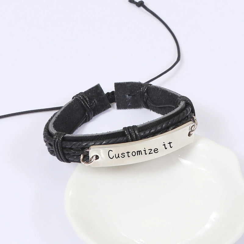 High LOGO Engrave Braided Leather Bracelet