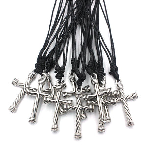 10pcs Punk Cross Charms Pendants Necklaces Hip Hop Hemp Rope Chains