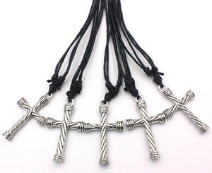 10pcs Punk Cross Charms Pendants Necklaces Hip Hop Hemp Rope Chains