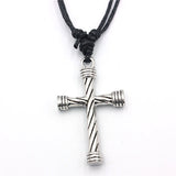 10pcs Punk Cross Charms Pendants Necklaces Hip Hop Hemp Rope Chains