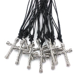 10pcs Punk Cross Charms Pendants Necklaces Hip Hop Hemp Rope Chains