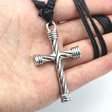 10pcs Punk Cross Charms Pendants Necklaces Hip Hop Hemp Rope Chains