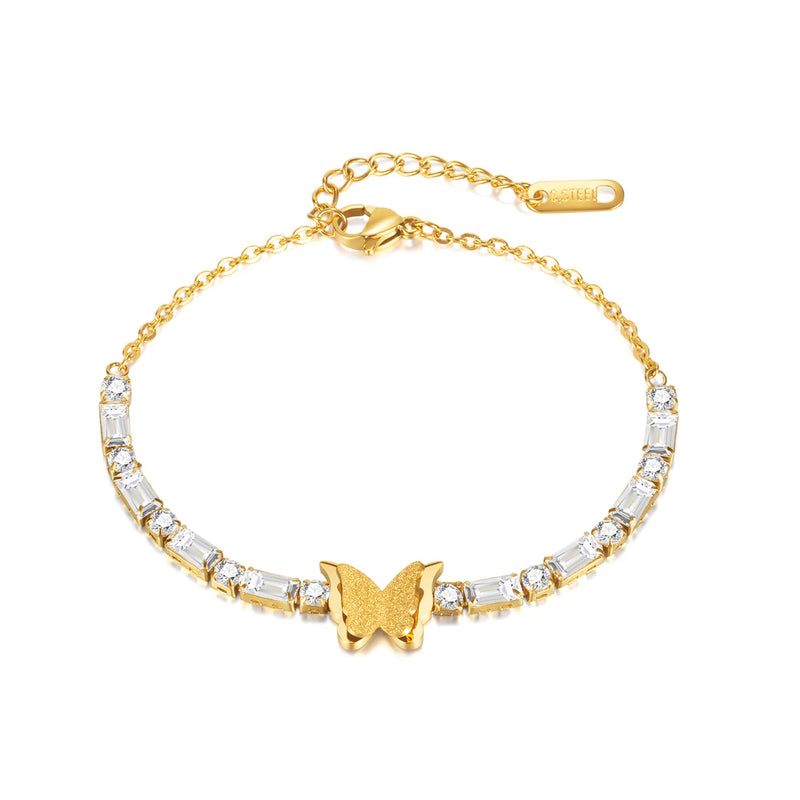 High-Grade Zircon Stainless Steel Butterfly Bracelet
