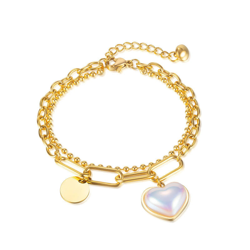 Personalized Stainless Steel Double-Layer Peach Heart Bracelet