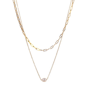 Double Layer Chain 18k Plated Pearl Necklace