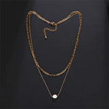 Double Layer Chain 18k Plated Pearl Necklace