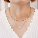 Double Layer Chain 18k Plated Pearl Necklace