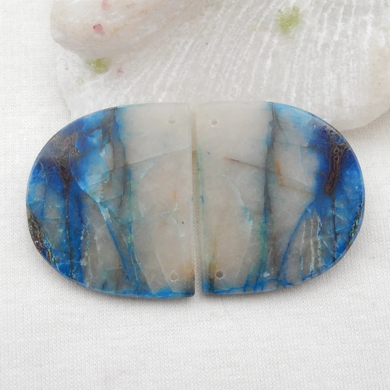 Natural Chrysocolla Stone Double Hole Earring Beads 35x30x3mm