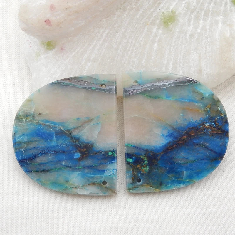 Natural Chrysocolla Stone Double Hole Earring Beads 35x30x3mm