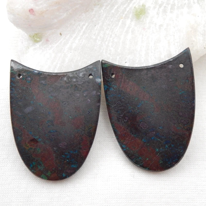 Natural Chrysocolla Stone Earring Beads - Double Hole - 36x29x5mm
