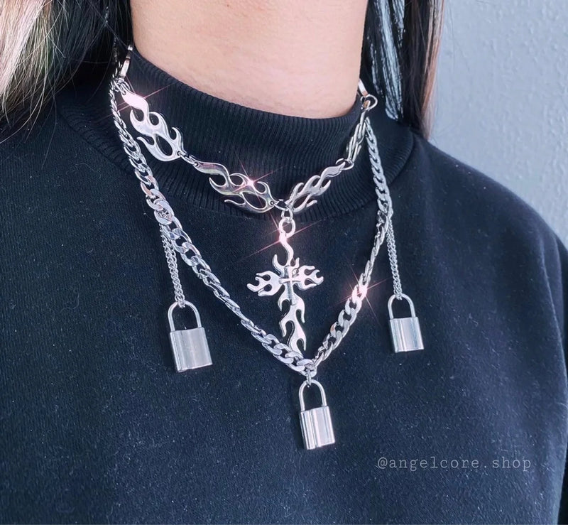 Lock Pendant Necklace for Women in Gold Tone Stainless Steel