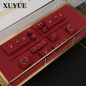 Wine Red Jewelry Display Rack for Rings, Necklaces, Earrings