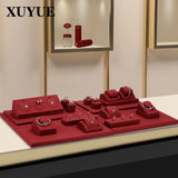 Wine Red Jewelry Display Rack for Rings, Necklaces, Earrings