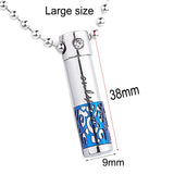 Stainless Steel Cylinder Memorial Urn Pendant Necklace Cremation